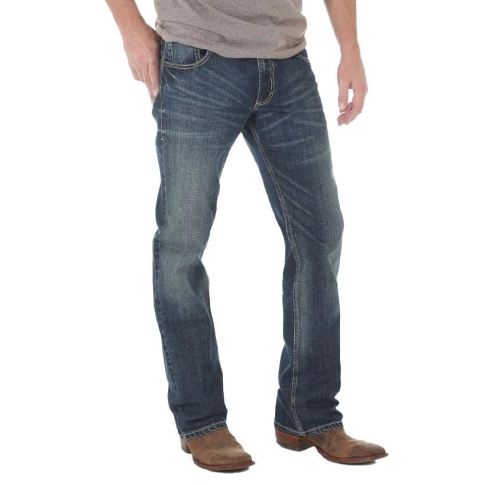 Wrangler Retro Slim Boot Jeans Mens 42x32 Blue Dark Wash Denim 10WLT77LY